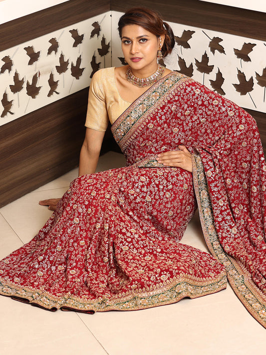 Georgette litta work emb -rodiery saree